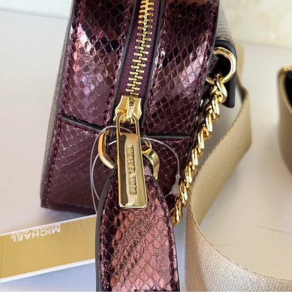 Michael Kors Maisie 2 in 1Camera Crossbody Bag Exotic Print Oxblood